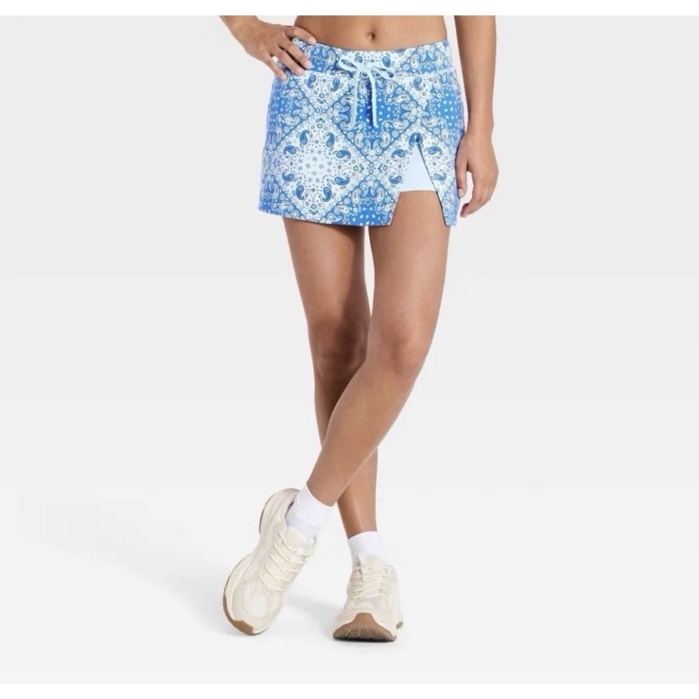 Women's Size LARGE Washed Jersey Slit Skort - JoyLab Blue Bandana